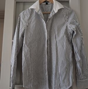 Polo by Ralph Lauren Women's Black and White Striped Button-Down Shirt